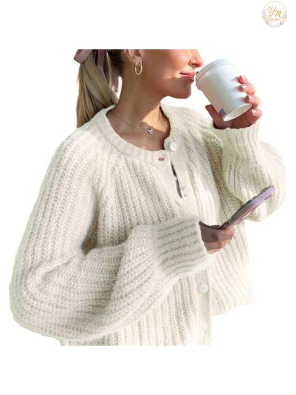 Chunky Knit Cardigan Button Front Long Sleeve Cropped Y2K Outerwear